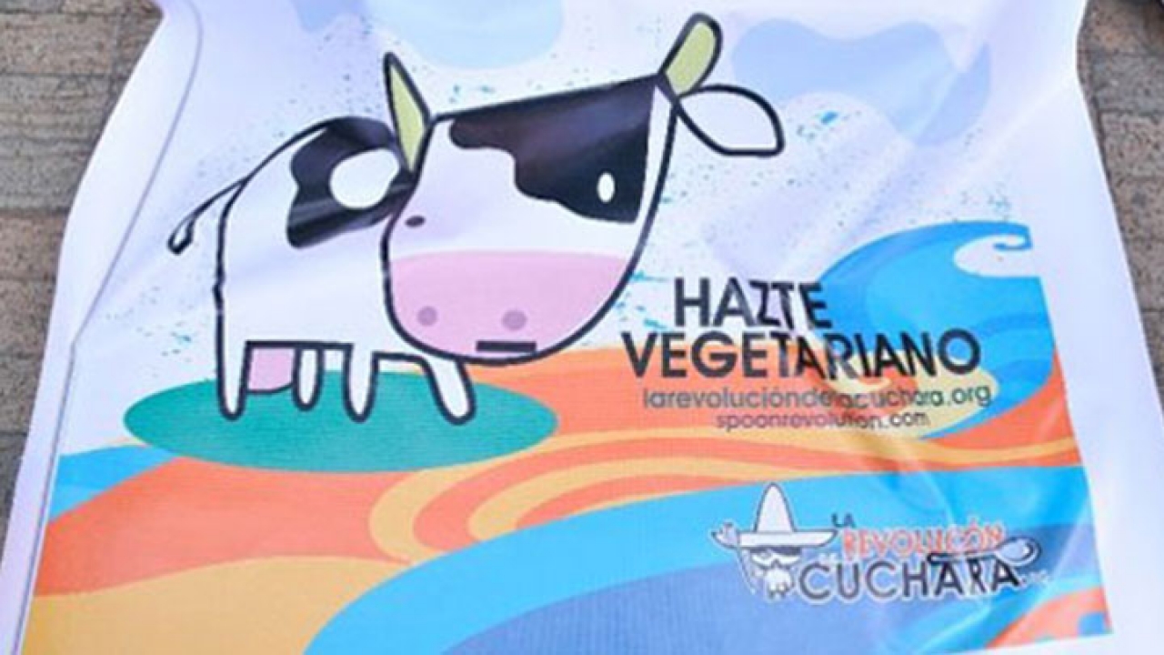 Con consignas como "Revolución de la cuchara, nadie muere, nadie mata", los partidarios del veganismo tratan de convencer a las personas que saquen la carne y los productos de origen animal, de su menú diario.|||
