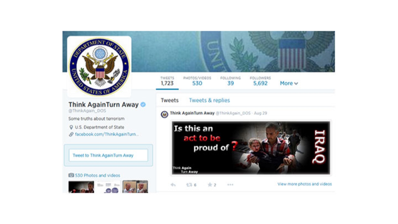 La cuenta Think Again Turn Away, del Departamento de Estado Norteamericano, busca disuadir a los potenciales miembros de ISIS.|||