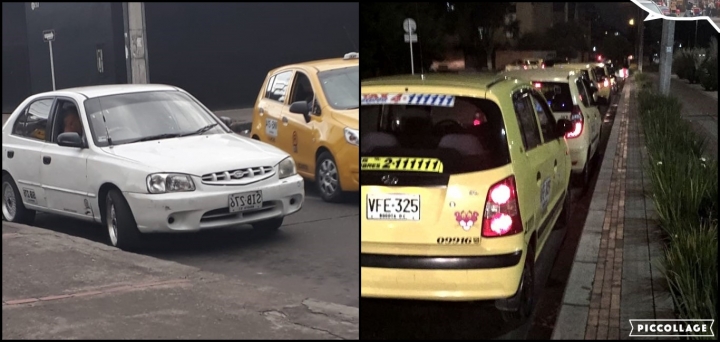 . Colectivos estacionados a la espera de iniciar un nuevo recorrido. El primero, escondiendo el número para evitar ser visto por la policía. Fotos: Isabella Amador