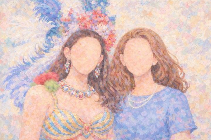 Ginés Herrera, a sus 21 años cuando fue reina del carnaval, y su hermana.