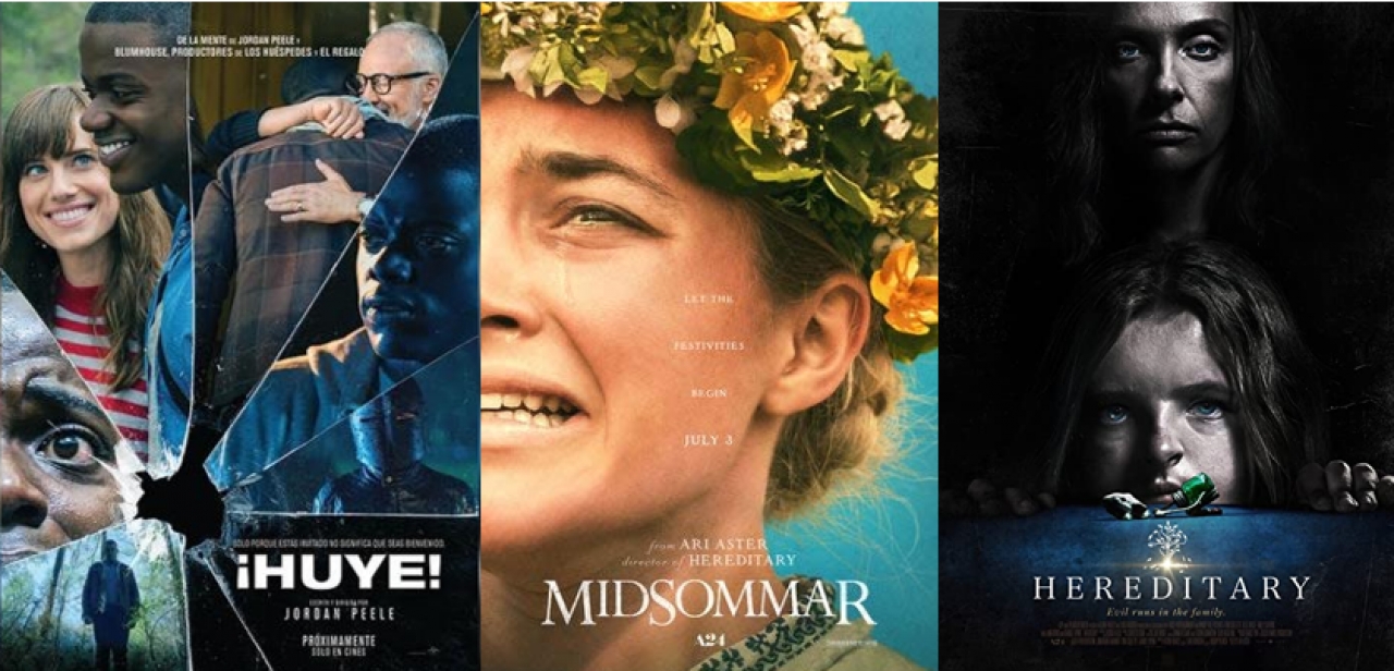 Portada de Huye, de Jordan Peele, Midsommar y Hereditary, de Ari Aster,|||